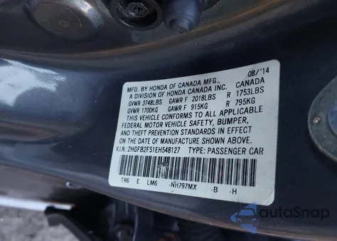 2014 Honda Civic Lx из США, поврежденный, VIN 2HGFB2F51EH548127